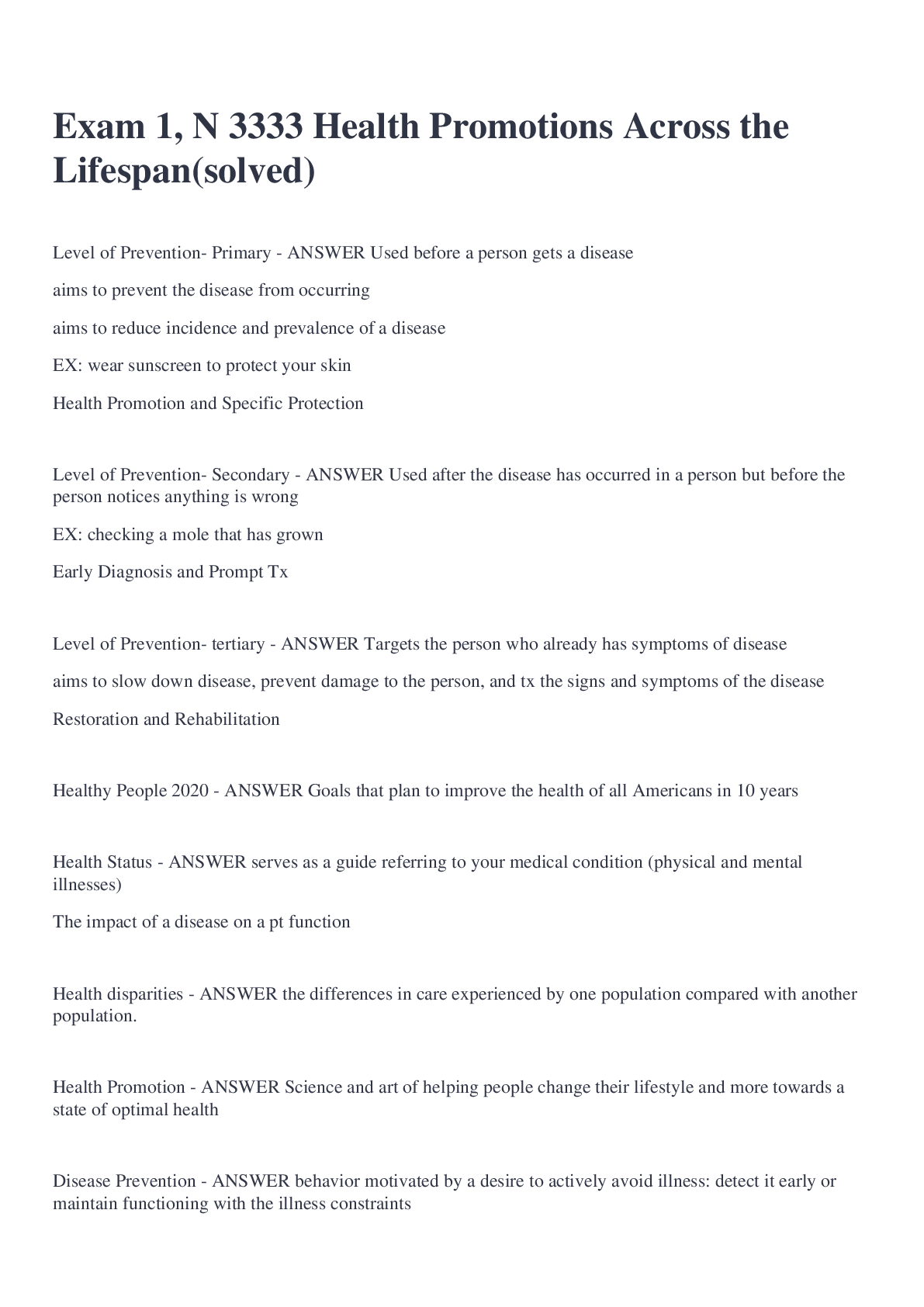 Preview of Exam 1, N 3333 Health Promotions Across the Lifespan(solved)